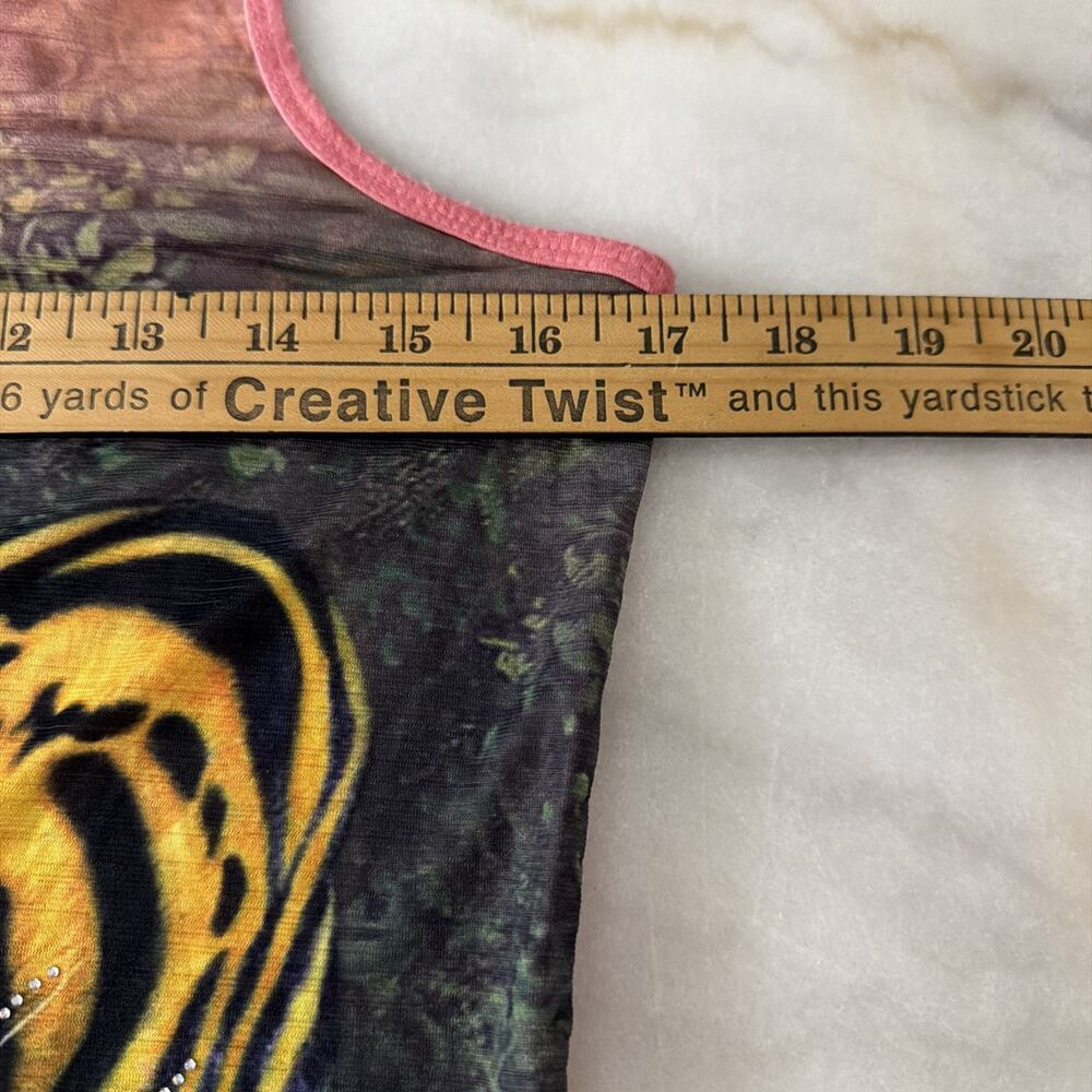 Y2K Tiger Dress Shirt Bling Sleeveless Sz Med Mesh‎ Back Rhinestones Beach Cover - Picture 14 of 14